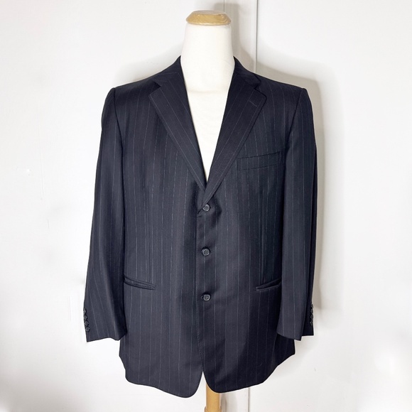 Ermenegildo Zegna Black Pinstripe Wool Three Button Suit Blazer Sports Coat 44R